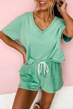 2025 Summer New Solid Color Casual Suit For Women Drawstring Loose Short Sleeve Top + Shorts Two-piece Suit