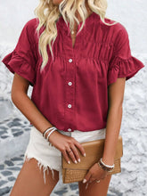 Women Button Solid Cotton Linen Blouses Summer 2025 Fashion Stand Up Short Sleeve Shirts