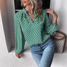 Office Lady Button Lotus Leaf Splicing V-neck Long Sleeved Shirt For Women