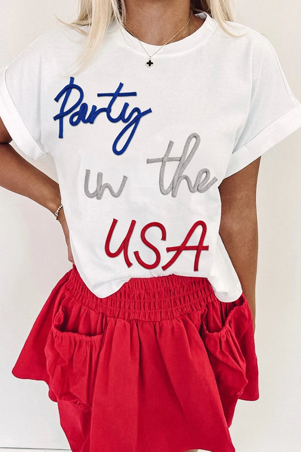 White Round Neck Short Sleeve Party in Graphic Tee Shirts