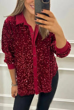 Spring Autumn Casual Shiny Sequin Women's Shirt Elegant Office Lapel Long Sleeved Top Fashion