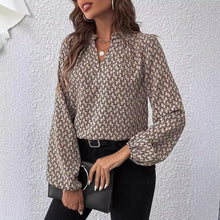 Office Lady Button Lotus Leaf Splicing V-neck Long Sleeved Shirt For Women