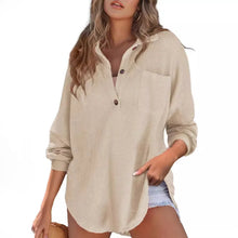 Simple Long Sleeved Button Blouse Women's Solid Color Loose T-Shirt Autumn Spring Top