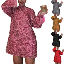 Women's Round Neck Long Sleeve Sparkling Sequin Dress And Cute Party Dress Women 2025 Trend Womens Dress