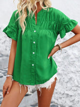 Women Button Solid Cotton Linen Blouses Summer 2025 Fashion Stand Up Short Sleeve Shirts