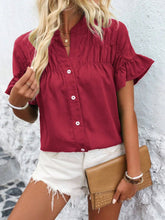 Women Button Solid Cotton Linen Blouses Summer 2025 Fashion Stand Up Short Sleeve Shirts