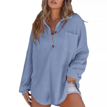 Simple Long Sleeved Button Blouse Women's Solid Color Loose T-Shirt Autumn Spring Top