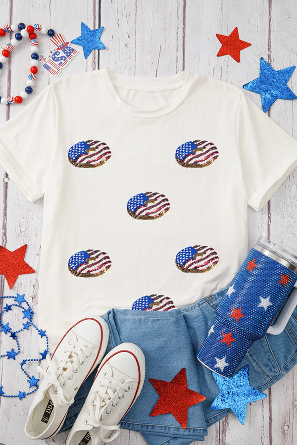 Independence Day Sequin Flag Pattern Kingcake Graphic T Shirt