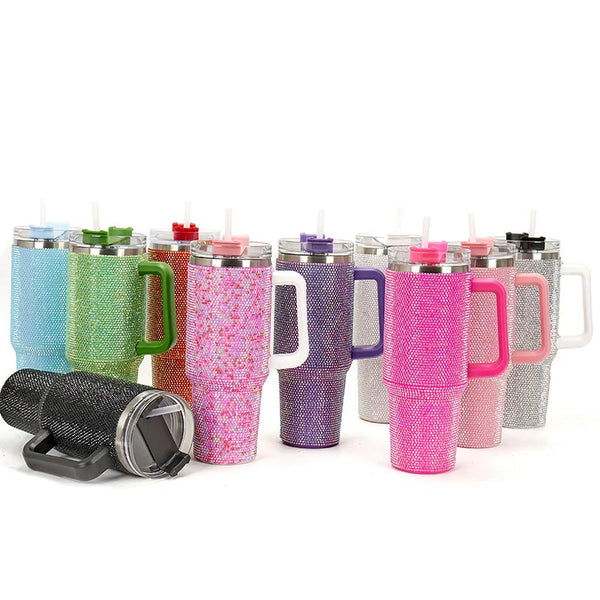 Diamond Thermos Cup with Handle,Coffee Insulated Bottle, Stainless Steel, Car Vacuum Flasks, Maintains Heat