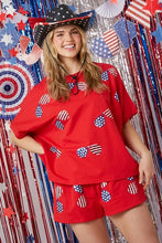 2024 Summer New Women's Independence Day t shirt Sequin Pants Two-piece y2k top