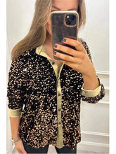 Spring Autumn Casual Shiny Sequin Women's Shirt Elegant Office Lapel Long Sleeved Top Fashion