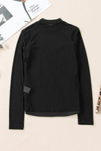 Black Long Sleeves Sequin Mesh Mock Neck Blouse