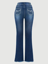 Double Button Geometric Embroidered Back Bag High Waist Skinny Mature Women's Denim Trousers
