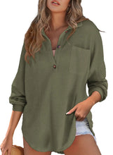 Simple Long Sleeved Button Blouse Women's Solid Color Loose T-Shirt Autumn Spring Top