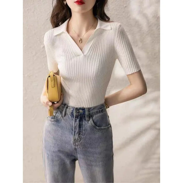 2025 summer French high-quality women's slim temperament short sleeve t-shirt top