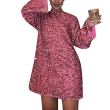 Women's Round Neck Long Sleeve Sparkling Sequin Dress And Cute Party Dress Women 2025 Trend Womens Dress