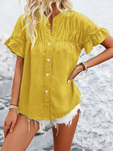 Women Button Solid Cotton Linen Blouses Summer 2025 Fashion Stand Up Short Sleeve Shirts