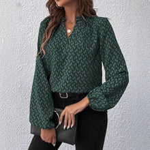 Office Lady Button Lotus Leaf Splicing V-neck Long Sleeved Shirt For Women