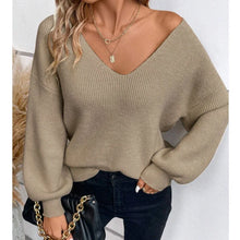 Women's Knitted Sweater Deep V Neck Bow Lantern Sleeves, Clothing for Women Simple Fashion