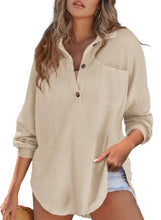 Simple Long Sleeved Button Blouse Women's Solid Color Loose T-Shirt Autumn Spring Top
