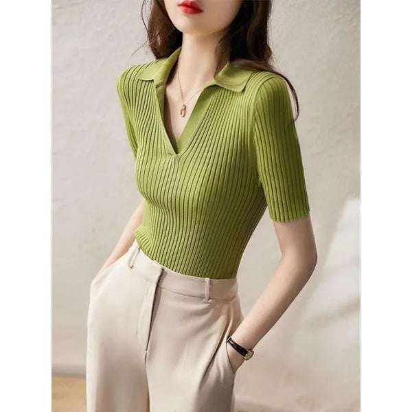 2025 summer French high-quality women's slim temperament short sleeve t-shirt top