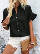 Women Button Solid Cotton Linen Blouses Summer 2025 Fashion Stand Up Short Sleeve Shirts