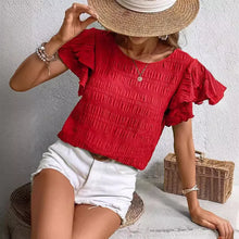 Casual round Neck Ruffle Sleeve Women's Top Spring Summer Fashion Female T-shirt