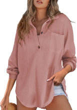 Simple Long Sleeved Button Blouse Women's Solid Color Loose T-Shirt Autumn Spring Top