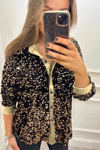 Spring Autumn Casual Shiny Sequin Women's Shirt Elegant Office Lapel Long Sleeved Top Fashion