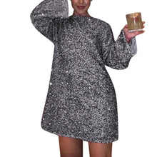 Women's Round Neck Long Sleeve Sparkling Sequin Dress And Cute Party Dress Women 2025 Trend Womens Dress