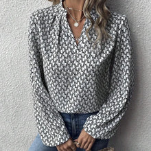Office Lady Button Lotus Leaf Splicing V-neck Long Sleeved Shirt For Women