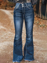 Double Button Geometric Embroidered Back Bag High Waist Skinny Mature Women's Denim Trousers