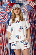 2024 Summer New Women's Independence Day t shirt Sequin Pants Two-piece y2k top