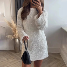 Women's Round Neck Long Sleeve Sparkling Sequin Dress And Cute Party Dress Women 2025 Trend Womens Dress