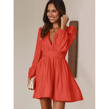 French Style Long Sleeve V-Neck Solid Color Dress Elegant