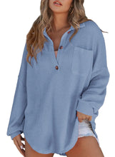 Simple Long Sleeved Button Blouse Women's Solid Color Loose T-Shirt Autumn Spring Top