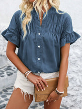 Women Button Solid Cotton Linen Blouses Summer 2025 Fashion Stand Up Short Sleeve Shirts