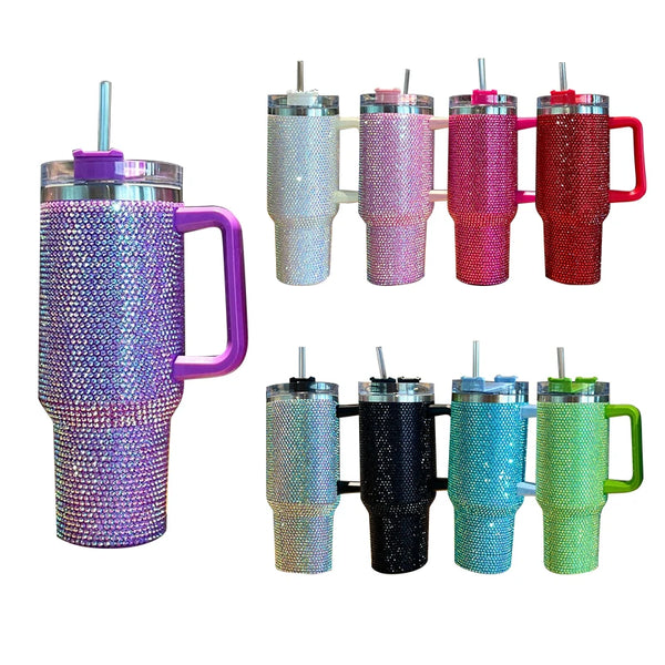 Diamond Thermos Cup with Handle,Coffee Insulated Bottle, Stainless Steel, Car Vacuum Flasks, Maintains Heat