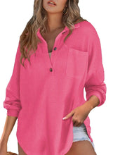 Simple Long Sleeved Button Blouse Women's Solid Color Loose T-Shirt Autumn Spring Top
