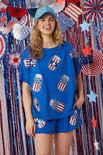 2024 Summer New Women's Independence Day t shirt Sequin Pants Two-piece y2k top