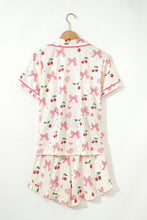 White Floral Print Contrast Pipping Short Pajamas Set