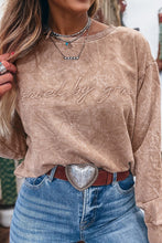Sea Green saved by grace Letter Embroidery Mineral Wash Loose Sweatshirt