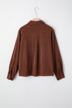 Coffee Floral Embroidered Collar Button Front Corduroy Jacket With Pocket