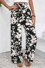 Khaki Floral Print Smocked High Waist Wide Leg Pants