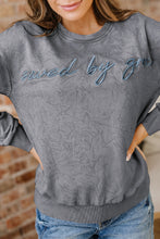 Sea Green saved by grace Letter Embroidery Mineral Wash Loose Sweatshirt