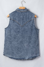 Ashleigh Blue Solid Denim Button Front Pocket Sleeveless Cowboy Vest