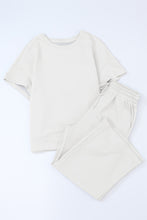 Gray Textured Loose Fit T Shirt and Drawstring Pants Set