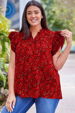 Fiery Red Rose Floral Print Ruffle Sleeve Plus Size Shift Top