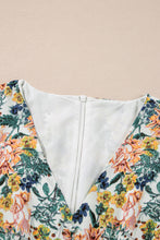 Sky Blue Floral 3/4 Sleeve V Neck High Waist Ruffled Dress