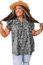 Fiery Red Rose Floral Print Ruffle Sleeve Plus Size Shift Top